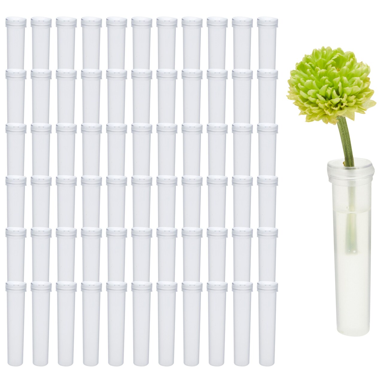 Juvale 100 Pack Flower Water Tubes, 0.7 x 2.75 Inches, Clear Vials with Caps for Floral Arrangements, Florist Supplies Decorations for Centerpieces, Weddings, and Valentine's Day